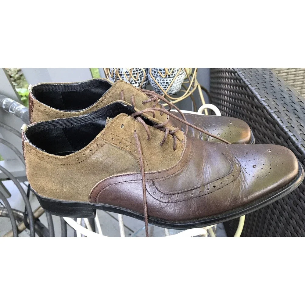 Kenneth Cole REACTION Men Trick Play Wing Tip Oxford brown leather 7.5 Shoes